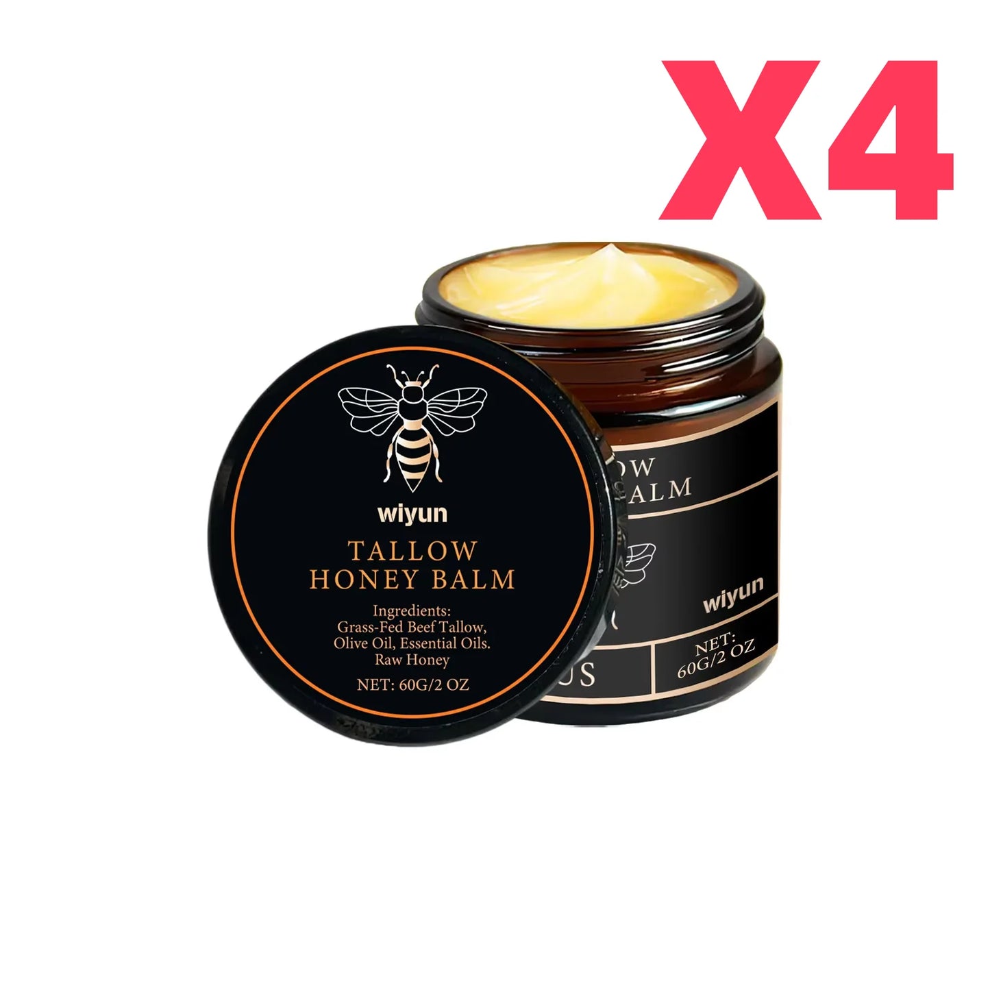 Grass-Fed Beef Tallow Balm with Raw Honey, Moisturising Cream for Soft, Smooth Skin, Beef Tallow for Skin Care, Handmade, Natural Moisturising Cream