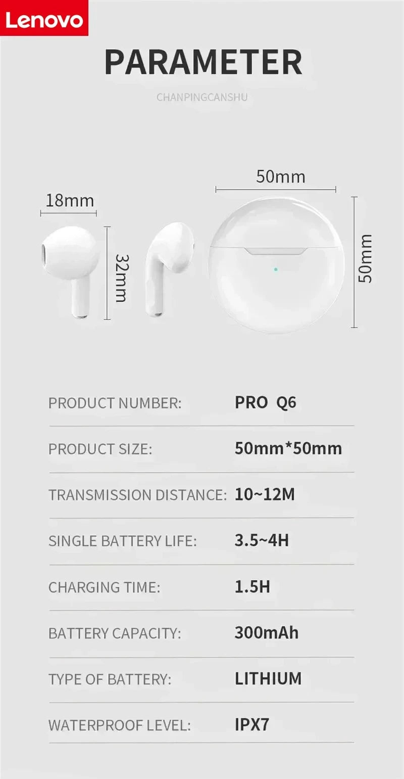 Lenovo Semi-In-Ear Wireless Bluetooth Headphones Touch-Control Sports Headphones 3D Stereo Headphones Suitable for Gaming