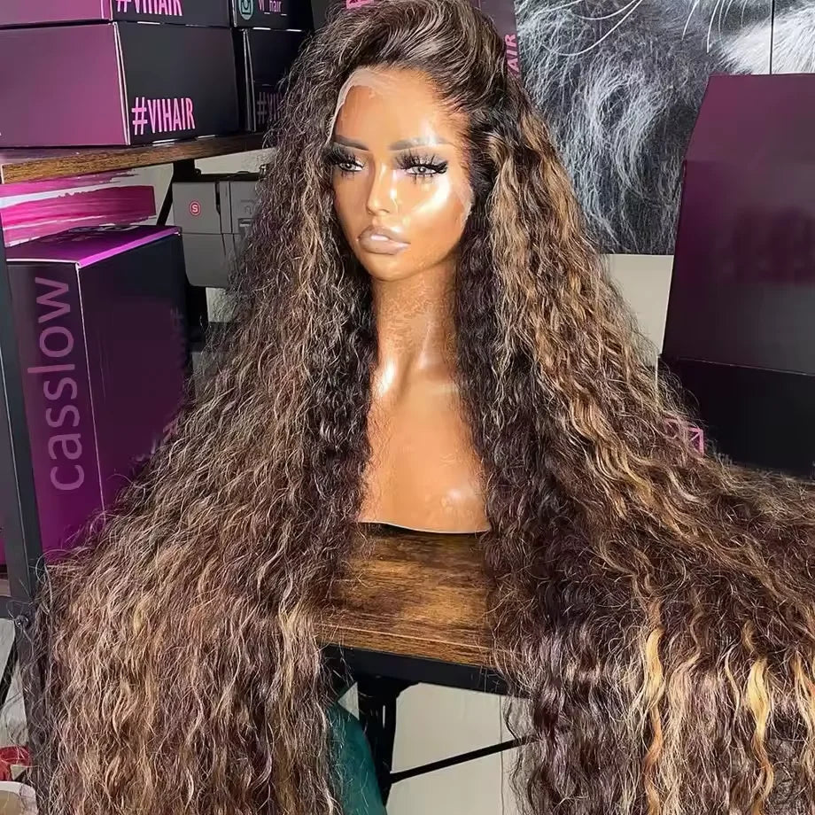 250Density Lace Front Deep Wave 30Inch Curly Highlight Wig Human Hair Honey Blonde 13x6 Hd Lace Frontal Wig Brazilian For Women