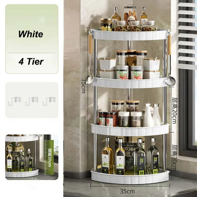 Kitchen Spice Rack Shelf Countertop Corner Multifunctional Seasoning Supplies Rack Saving Spice Rack Organiser with Hooks