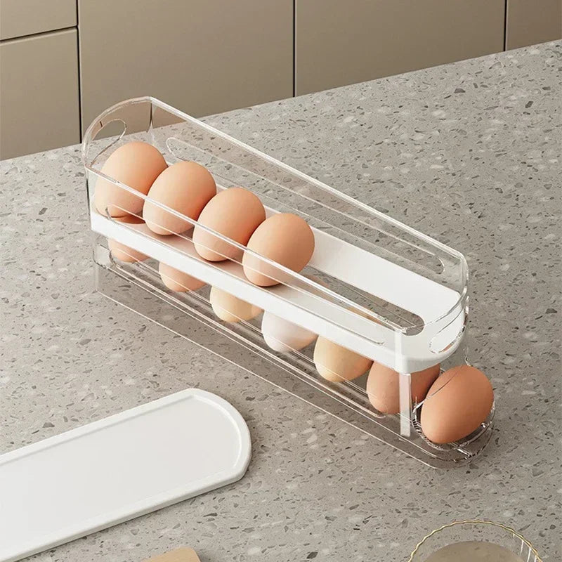 Bilayer Fridge Egg Storage Box Automatic Rolling Eggs Holder Rack Ladder Style Refrigerator Eggs Dispenser Egg Organiser Holder