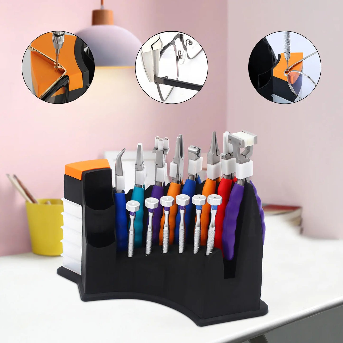 14pc Optical Eyeglass Repair Tool Kit, Optician Optical Tools Kit Eyeglasses Repair 6 Pcs Screwdrivers 8Pcs Pliers, Non-Slip Grip, for Eyeglass, Watch, Computer, Laptop, Phone