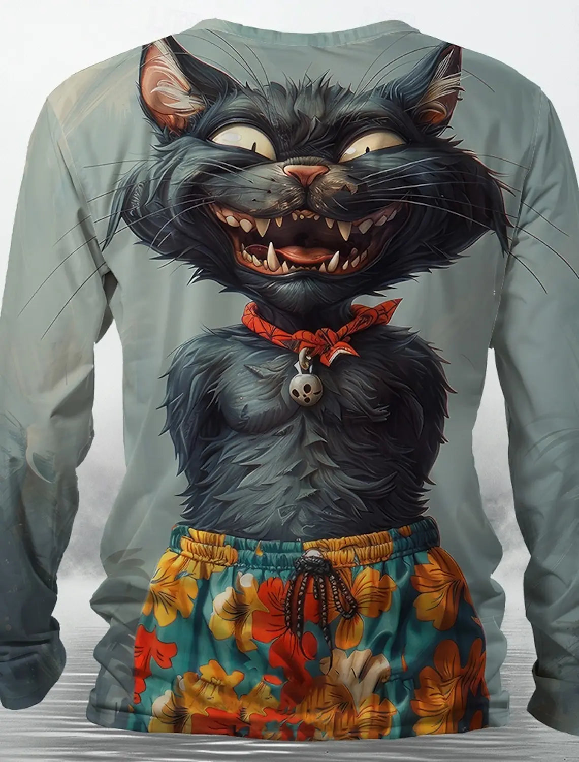 3D Printed Halloween Kitten Pattern 3D Printed Autumn Men's Crew Neck T-Shirt Casual Long Sleeve Oversized Pullover Fashion Tops
