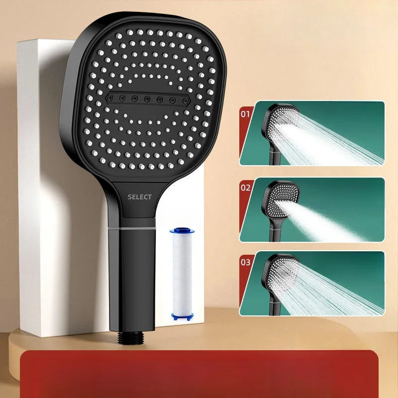 13cm Large Panel 3 Modes Adjustable Shower Head  High Pressure Massage Shower Head Filter Element Bathroom Accessories