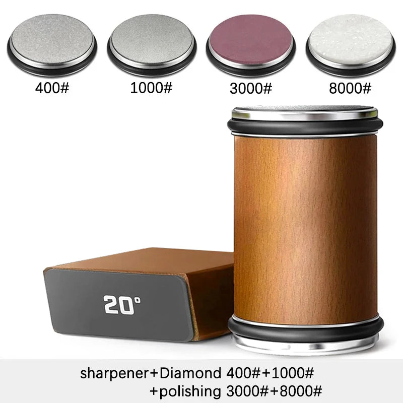 Niiruo Rolling Knife Sharpener Kit Double Sided Diamond Sharpening 15/20° Degree Magnetic Angle For Kitchen Knives Whetstone Set