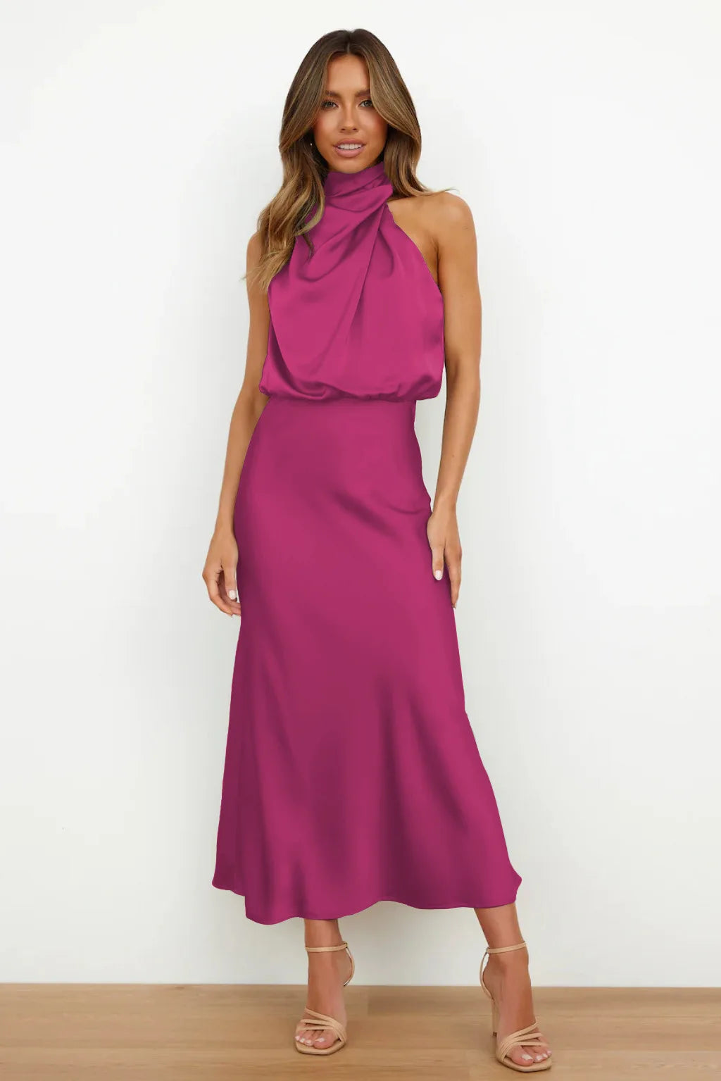 Summer High-End Silk Satin Sleeveless Long Dress Women Fashion Elegant Celebrity Dresses Evening Dress Party Clothes Ladies