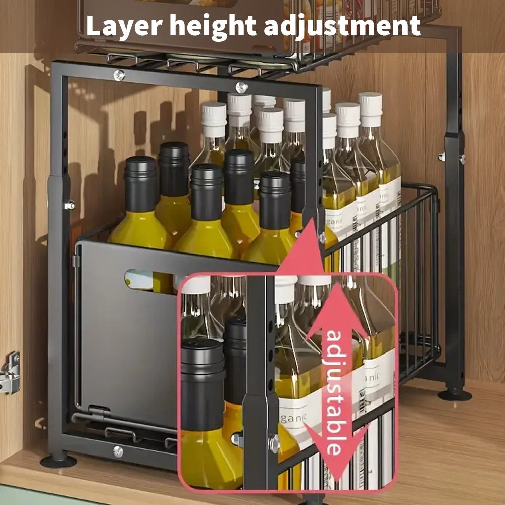Kitchen Shelves Slide-out storage rack,Cabinet pull-out storage basket, Punch-free storage rack with suction cups,Spice rack