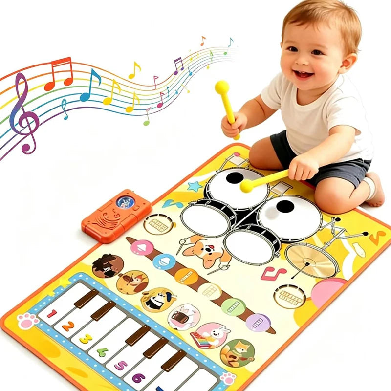 Baby Musical Piano Drum Mat Educational Floor Keyboard Instruments Music Hit Drum Carpet Learning Toys For Boy Girl Toddler Gift