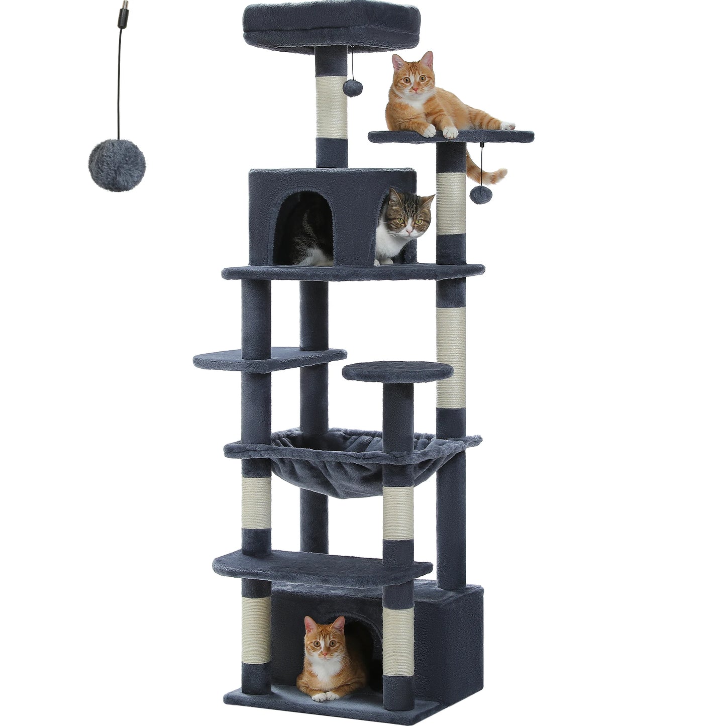 184cm Large Cat Tree and Tower for Indoor Cats With Sisal-Covered Scratching Posts Spacious Hammock Padded Perches and Condos