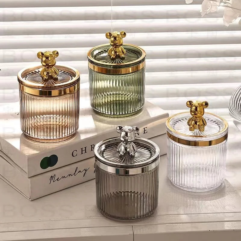 Gold Bear Acrylic Cotton Buds Storage Box