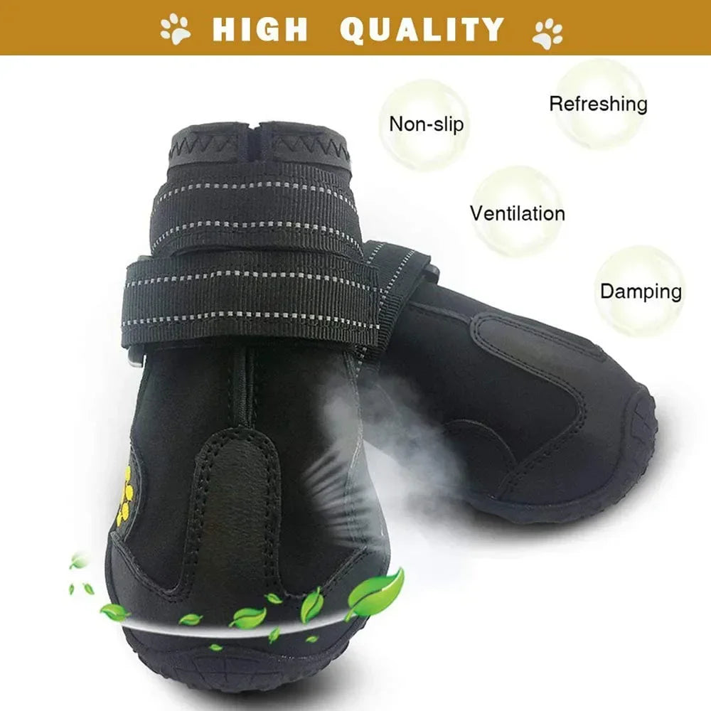 Dog Socks & Boots – 4pcs Reflective Waterproof Anti-Slip Shoes for Medium and Large Dogs, Warm for Snow & Rain