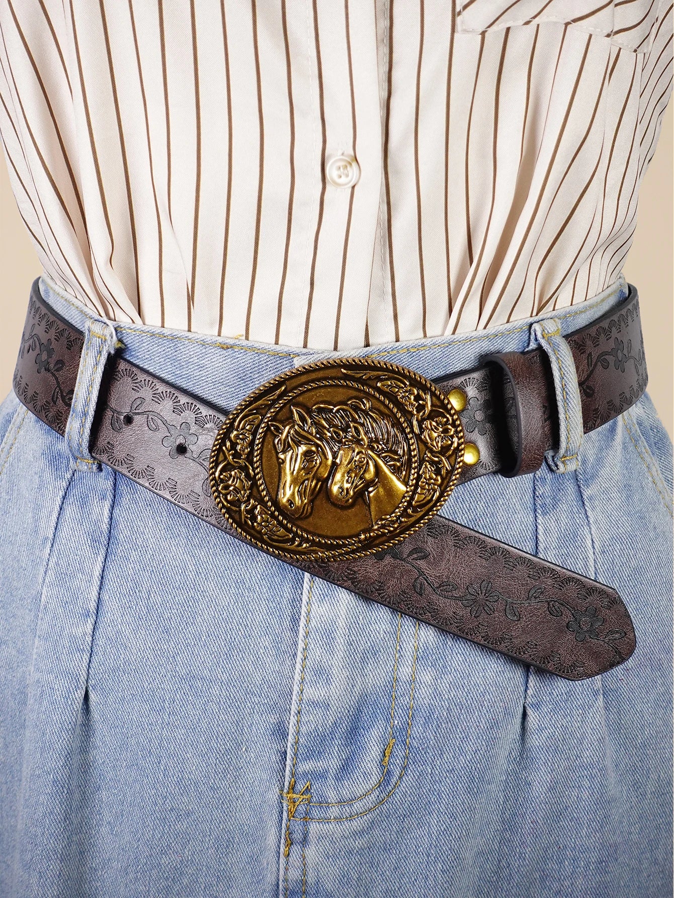 Western Denim Retro Belt, Fashionable Casual Women's Belt, Retro Printed Belt, Classic Decorative Belt, Daily Commuting College