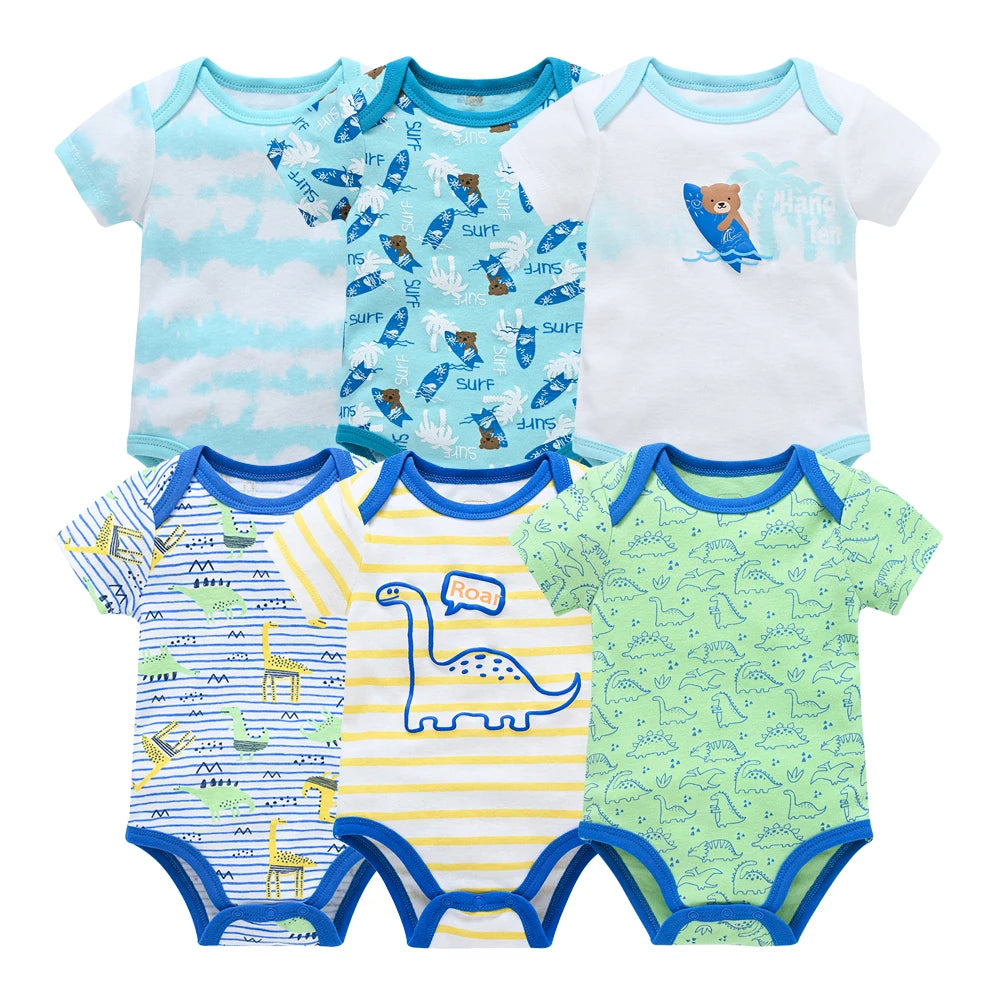 New Baby Boy Clothes Summer 100% Cotton Blue Grey Tie Print Three Piece Short Sleeve Bodysuit Pants vetements bebe For 0-12M
