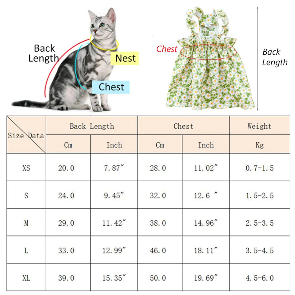 Summer Green Sphynx Cat Suspender Skirt Love Flower Pet Princess Dresses for Cats Gotas Katten Kedi Dog Dress mascotas Clothes