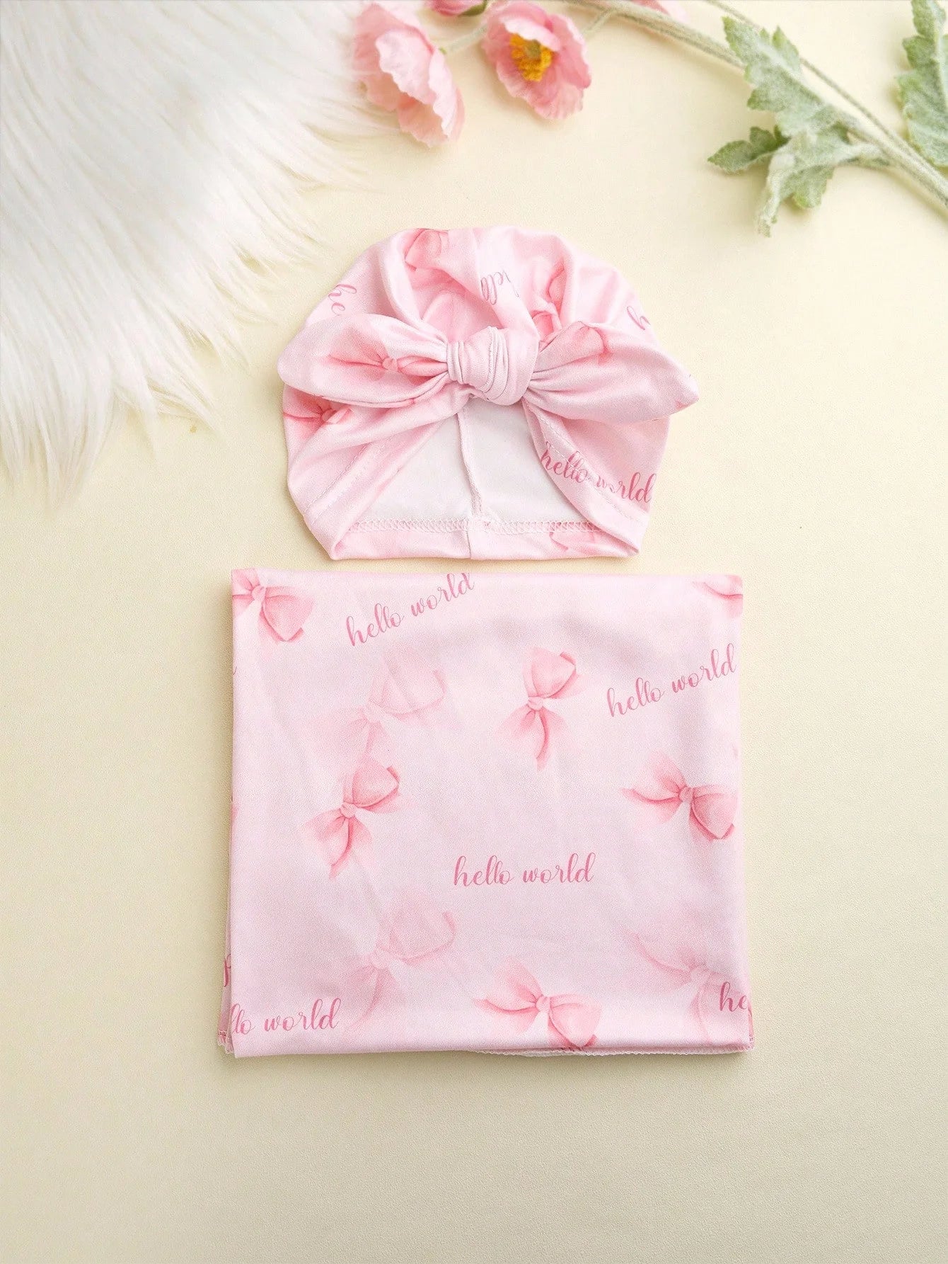 Ylsteed Newborn Photography Receive Blanket Newborn Bow Print Swaddle Blanket with Hat Bedding Infant Bath Towel Baby Items-HD