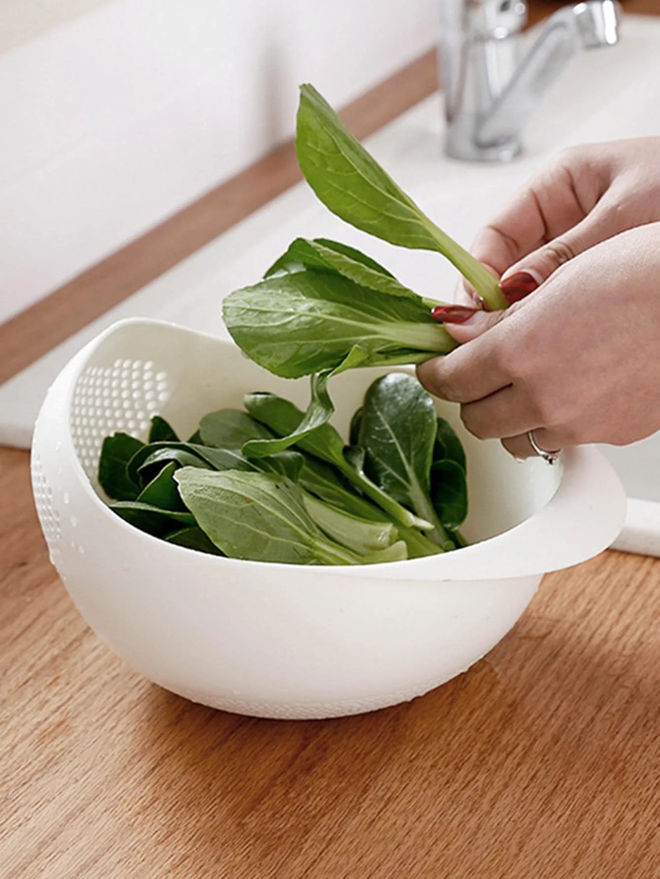 1PC Colander Rice Bowl Drain Basket Fruit Bowl Washing Drain Basket with Handle Washing Basket Home Kitchen Organizer