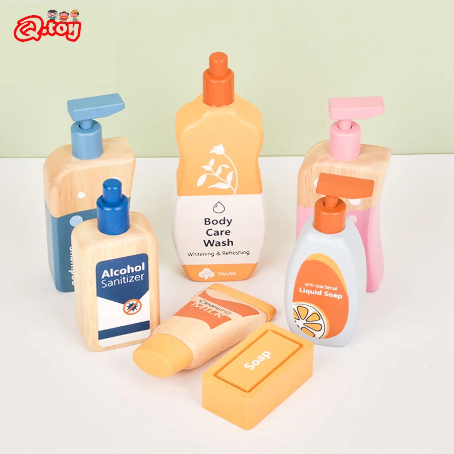 Children Pretend Play Toy Wooden Baby Care Washing Set Kids Imitation Game for Girls Montessori Learning Educational Toy
