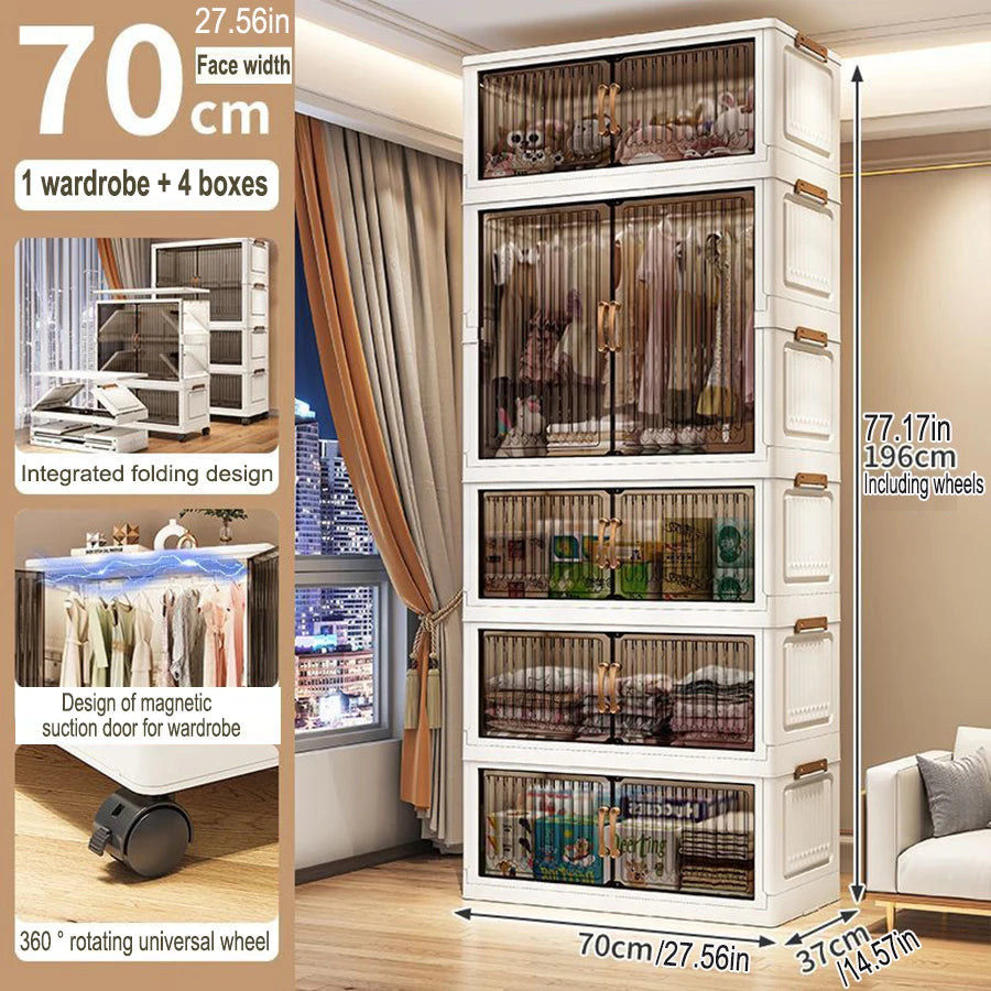 70-80cm Multifunction Folding Storage Cabinet | Dustproof Foldable Wardrobe & Closet Organiser | Heavy-Duty Household Sundries Locker Storage Box