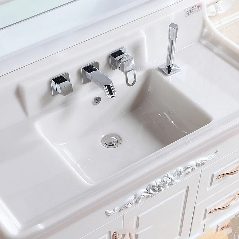Deck/Wall Mounted Bathroom Bathtub Faucet Set with Handheld Shower Head 4 Holes Widespread Basin Tub Faucet Cold Hot Mixer Tap