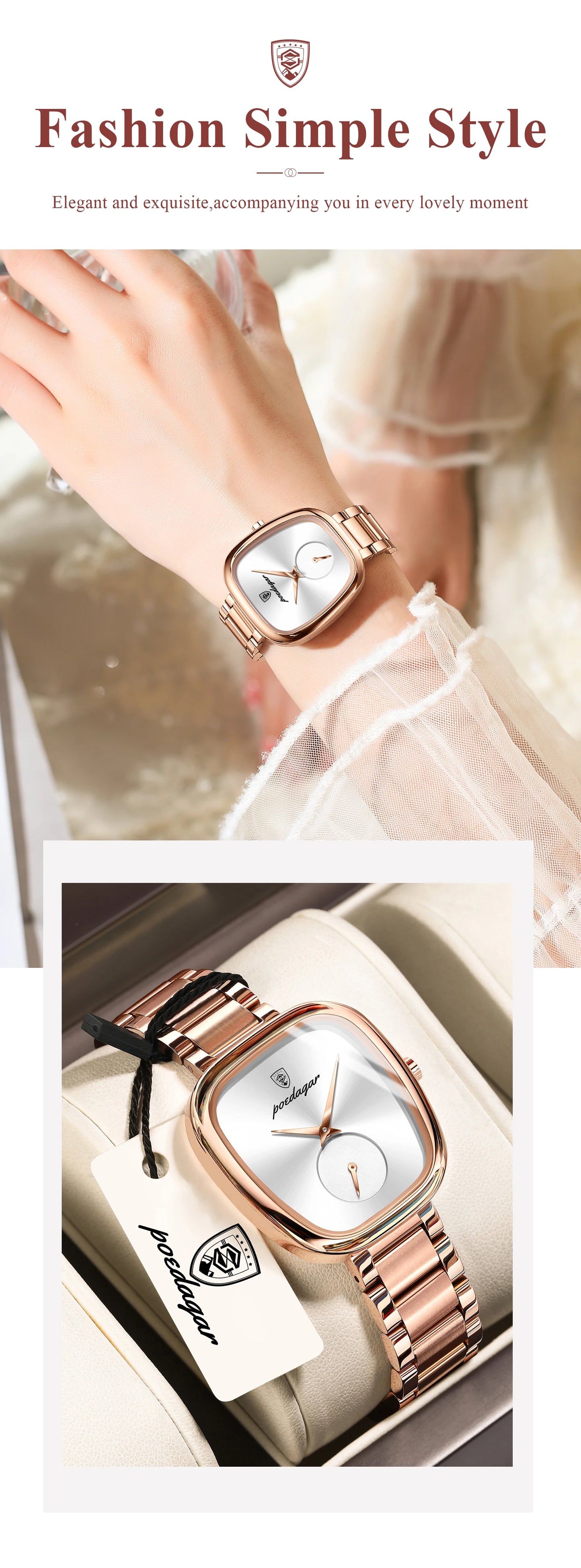POEDAGAR Fashion Watch For Woman Waterproof Stainless Steel Quartz Couple Watches High Quality Ladies Wristwatch Girlfriend Gift
