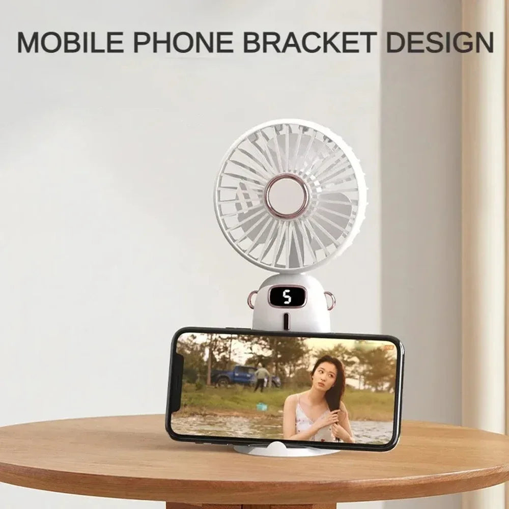 USB Handheld Mini Fan Foldable 5 Speed USB Rechargeable Fan with Phone Stand and Display Screen