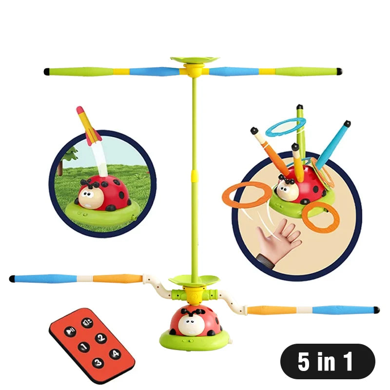 5 in 1 Ladybug Ring Toy With Musical Jump and Ring Toss Game Stomping Launch Toys Launcher Toy for Kids Children's Day Gifts