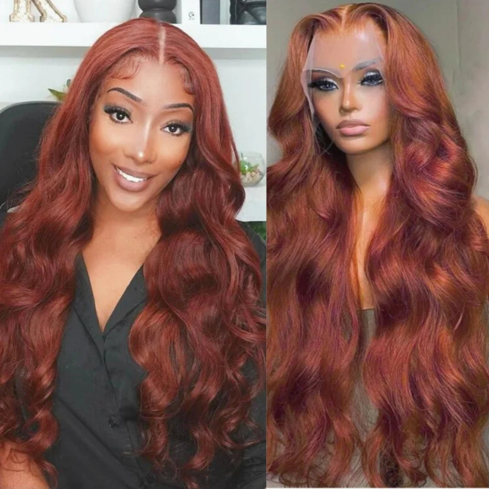 HD 13x6 Reddish Brown Body Wave Lace Frontal Human Hair Wigs 100% Red Colored 13x4 Lace Frontal Wigs Human Hair Wigs Pre Plucked
