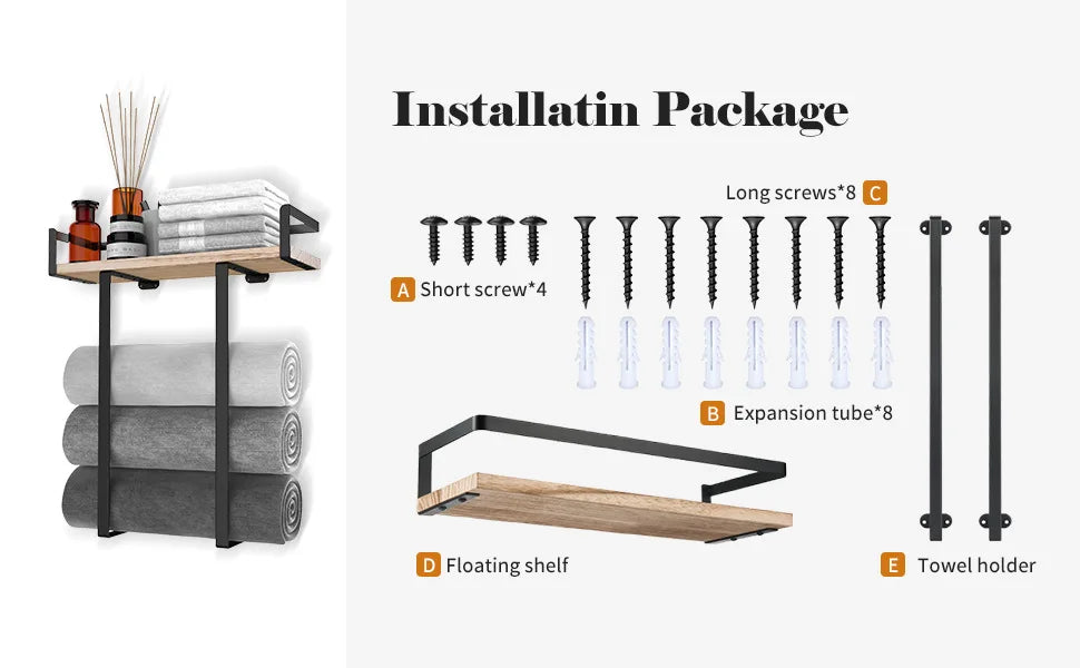 Wrought Iron Wood Household Bathroom Towel Rack Toilet Wall Mounted
