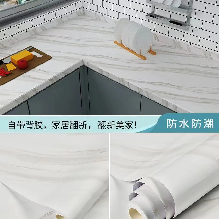 PVC Thickened Waterproof And Oil-proof Marble Wallpaper Self-adhesive Sticker Bathroom Cabinet Cooktop Desktop Decorative Film