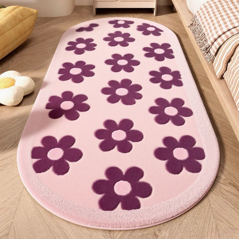 Flower Pattern Carpets for Living Room Thicken Plush Bedroom Decor Pink Carpet Fluffy Soft Bedside Floor Mat Washable Lounge Rug