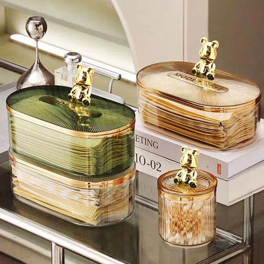 Gold Bear Acrylic Cotton Buds Storage Box