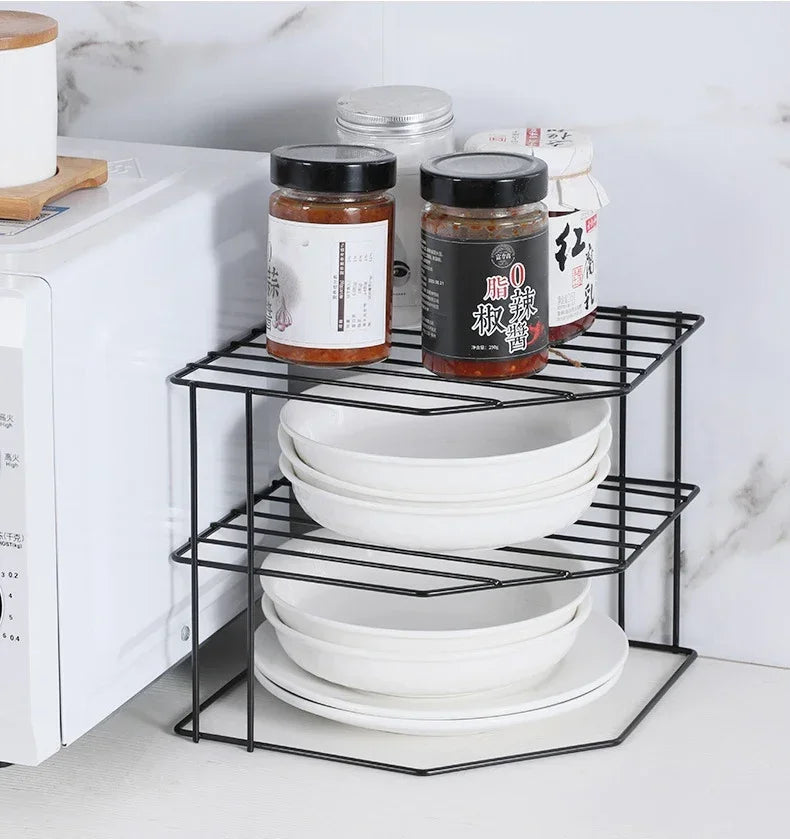 Kitchen Seasoning Corner Rack Pot Dish Food Sundries Organiser Rack Non Punching Portable Storage Table Kitchen Bathroom Holder