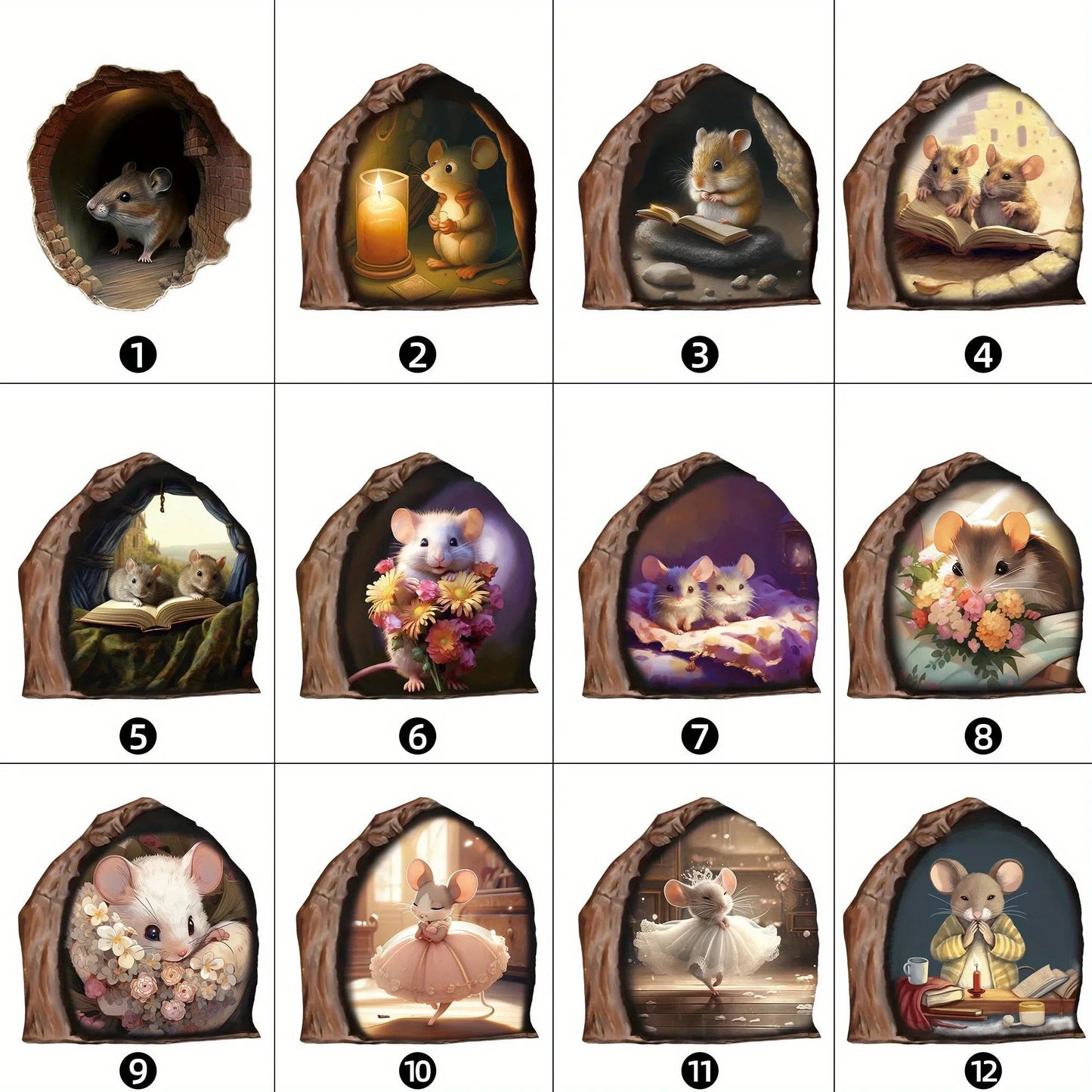 6pcs Different 3D Mouse Hole Wall Stickers for Corner Stairs
