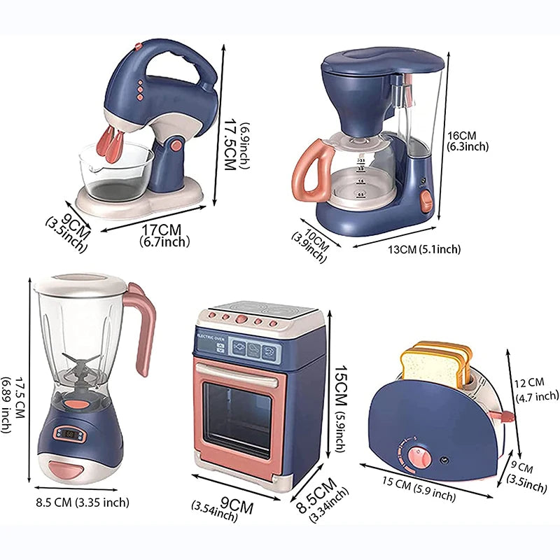 Kids Pretend Play Kitchen Home Appliances Set Toy Household Coffee Maker Mixer Toaster Vacuum Cleaner Playset for Children Gifts