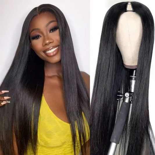V Part Wig Human Hair Straight Upgrade V Part Wig for Women Clip in Half Wig Beginner Friendly No Lace No Glue No Sew in
