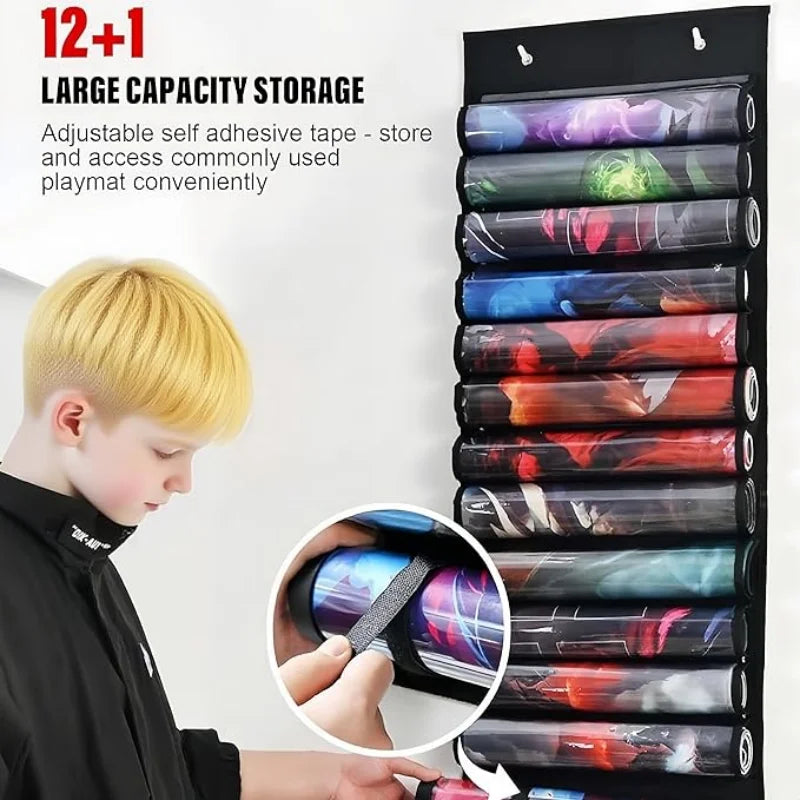 Playmat Holder - Portable Organiser Rack for TCG/RPG Mat, Compact Storage Solution for MTG & Collectible Game Mats with 2 Hooks