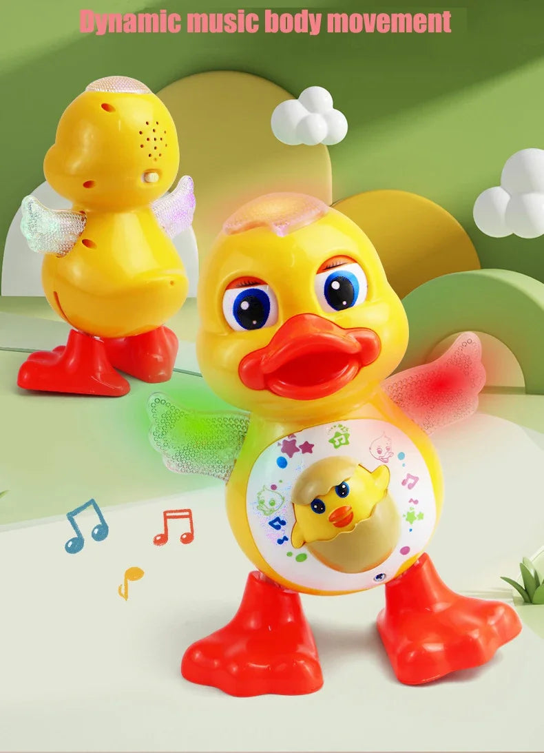 Electronic Dancing Duck Toy – Musical, Flashing Lights, Blinking Eyes, and Body-Shaking Cartoon Animal for Kids