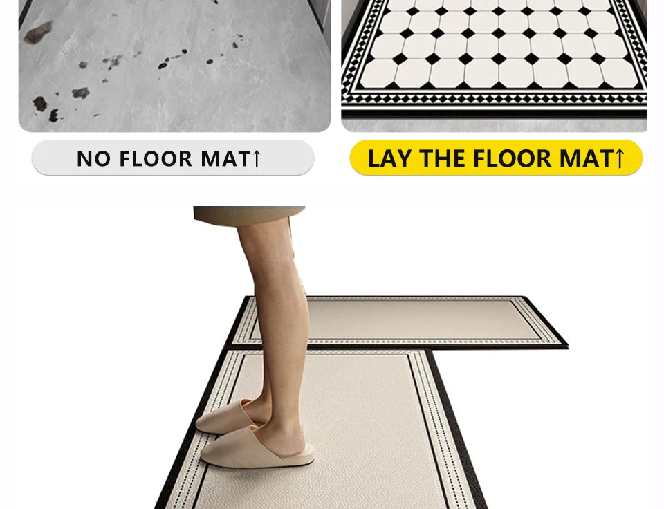Kitchen Mat Waterproof Non-slip Rugs Leather Carpet Anti-fatigue Pvc Floor Mats Oil-proof Easy To Clean Anti-slip Area Long Rug