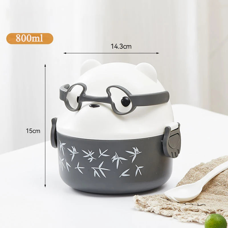 Stackable Bento Box Portable Cute Cartoon Children Lunch Box Double Layer Food Storage Container Eyeglass Bear Thermal Bento Box