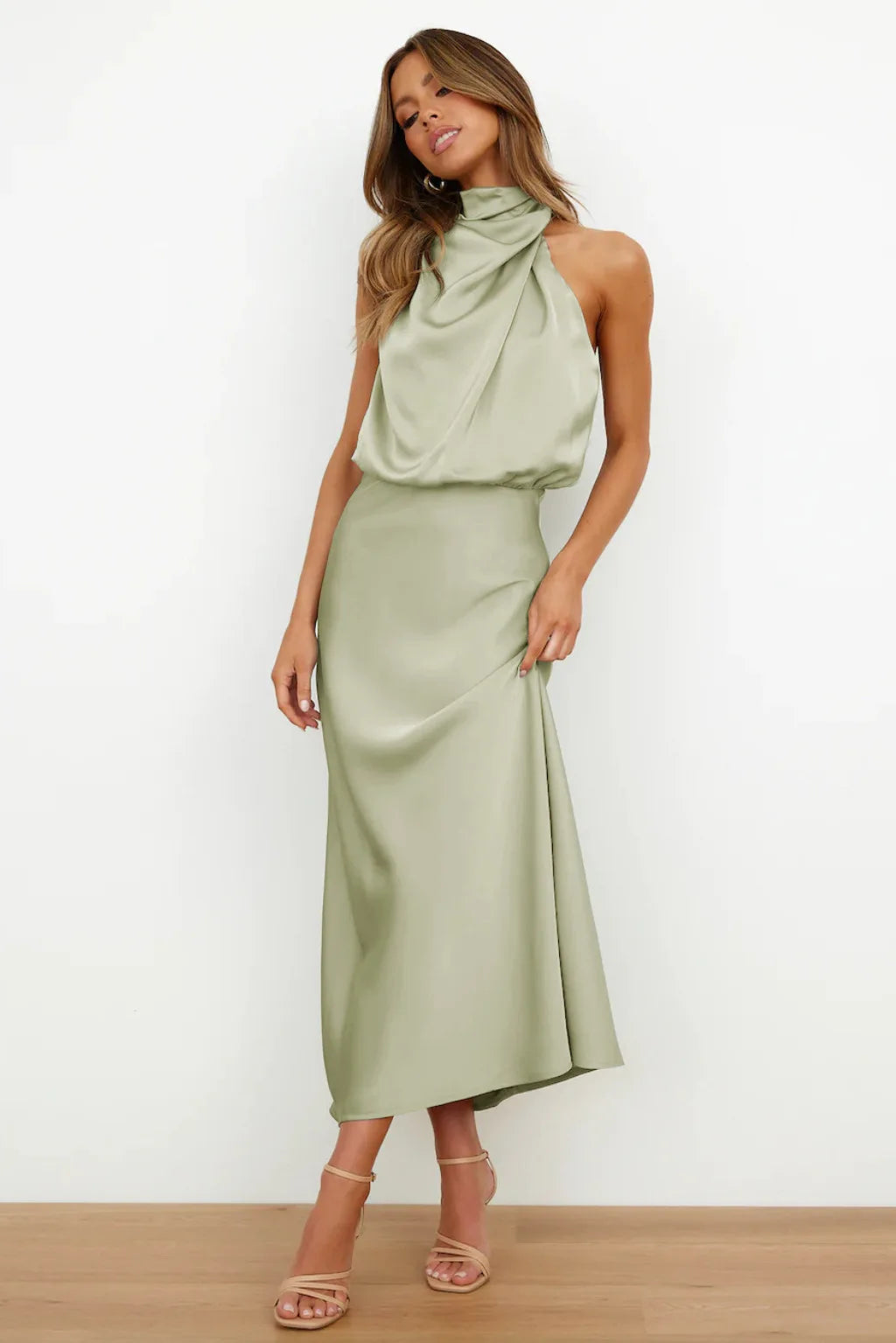 Summer High-End Silk Satin Sleeveless Long Dress Women Fashion Elegant Celebrity Dresses Evening Dress Party Clothes Ladies