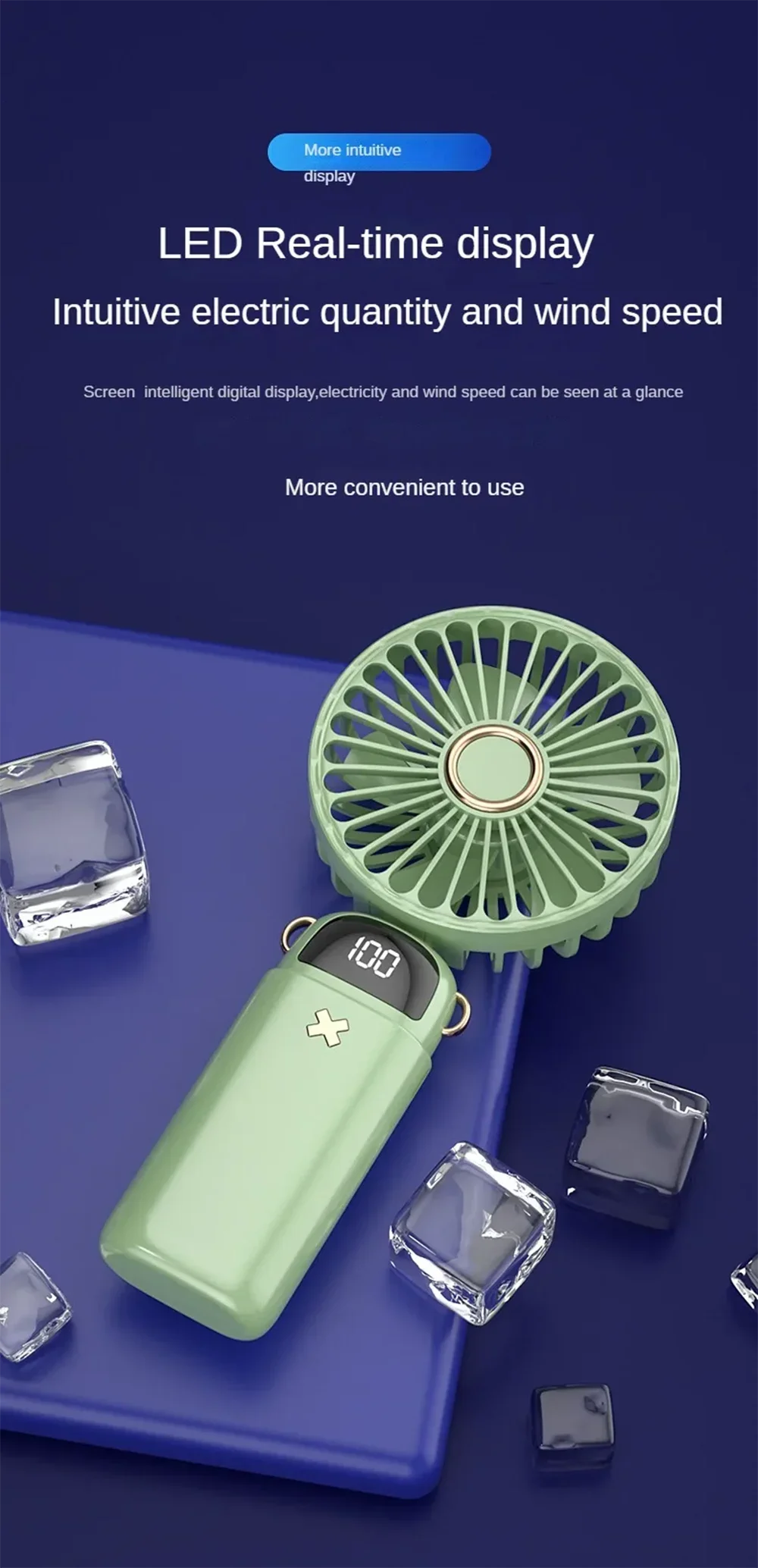 USB Handheld Mini Fan Foldable 5 Speed USB Rechargeable Fan with Phone Stand and Display Screen