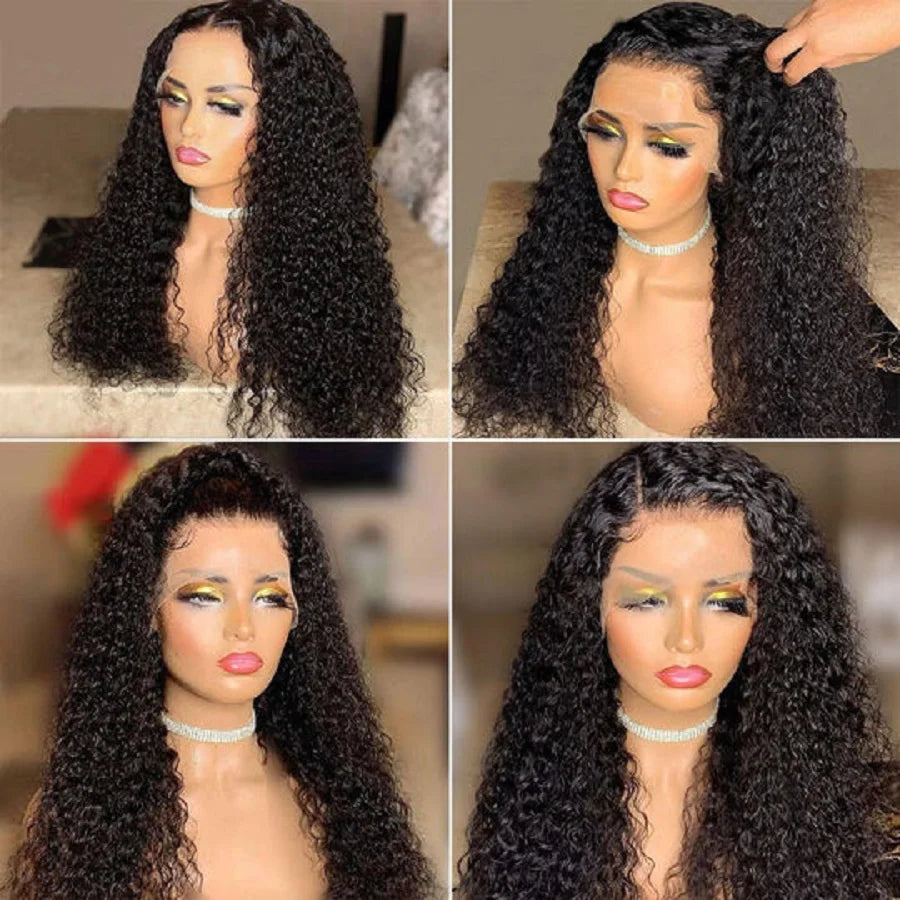 13x4 Hd Kinky Curly Lace Frontal 100% Human Hair Wigs Pre Plucked Brazilian Glueless Water Wave 4x4 Lace Closure Wigs Curly Wave