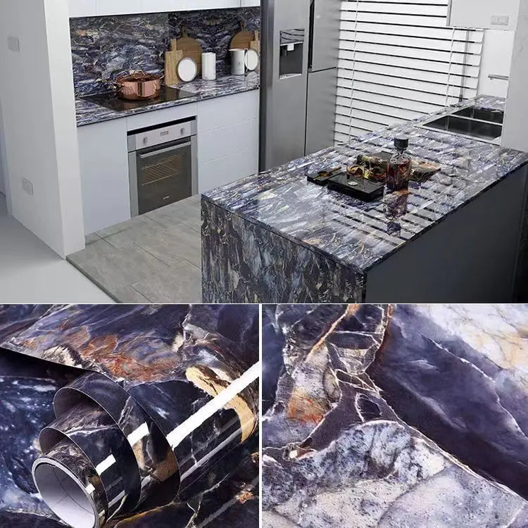 PVC Thickened Waterproof And Oil-proof Marble Wallpaper Self-adhesive Sticker Bathroom Cabinet Cooktop Desktop Decorative Film