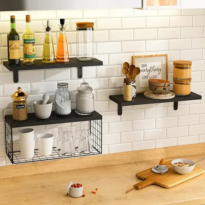 Bath Wall Towel Storage Holder Set Above Toilet, Rolled Towel Shelf Organiser for Small Bathroom Black Wood Vertical Towel Rack
