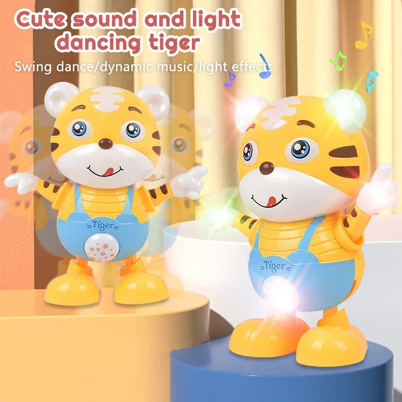 Dancing Electric Tiger Toy – Cute Yellow Cartoon Doll with Music, Lights, and Educational Fun for Kids