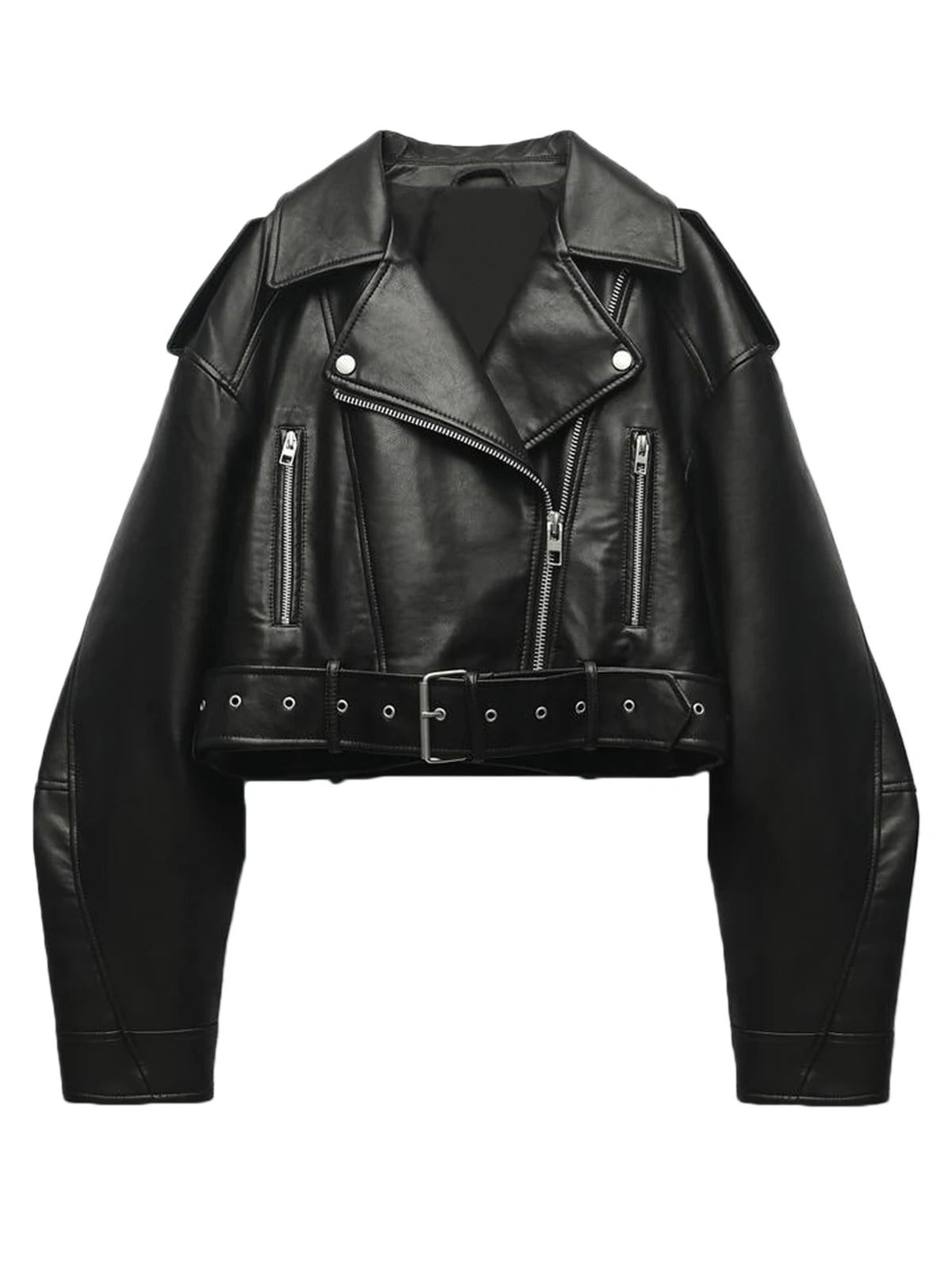 Turn-Down Collar Leather Jacket