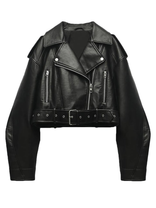 Turn-Down Collar Leather Jacket