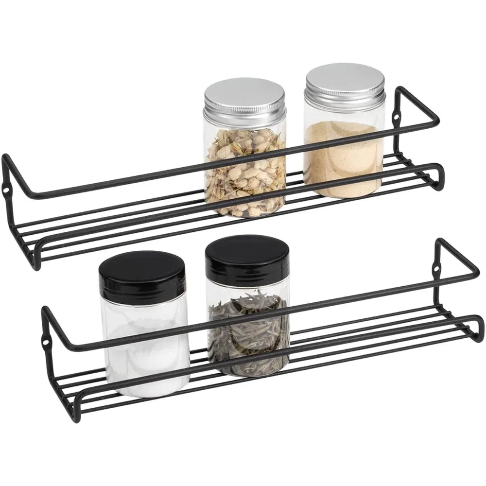 1/2pcs Kitchen Rack Organiser Wall Mount Spice Rack Metal Hanging Seasoning Shelf Organiser Rack for Cupboard Single Layer