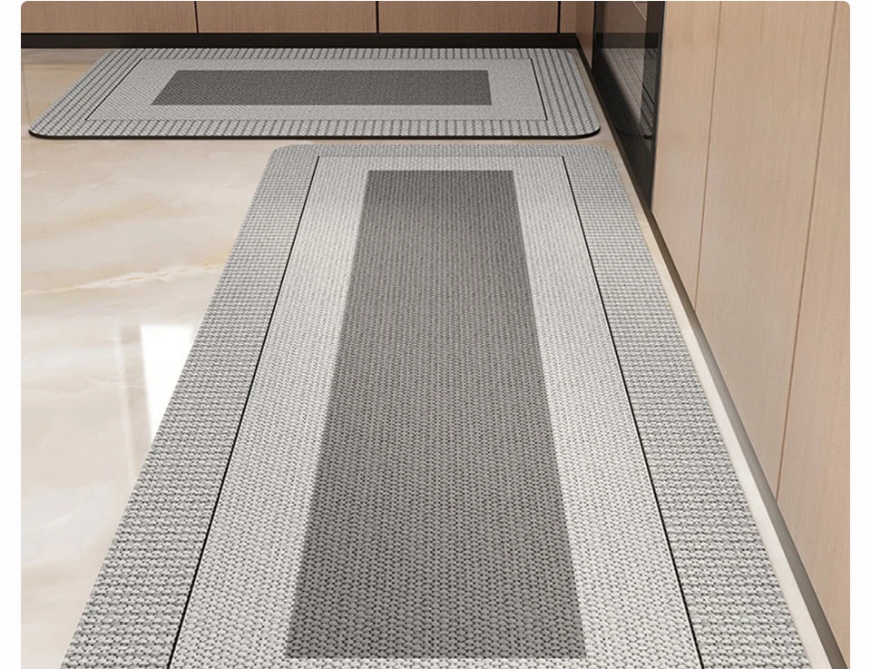 Kitchen Carpet Non-slip Waterproof Oil-proof PVC Leather Floor Mat Minimalist Gray White Letter Long Size Home Decoration Rugs
