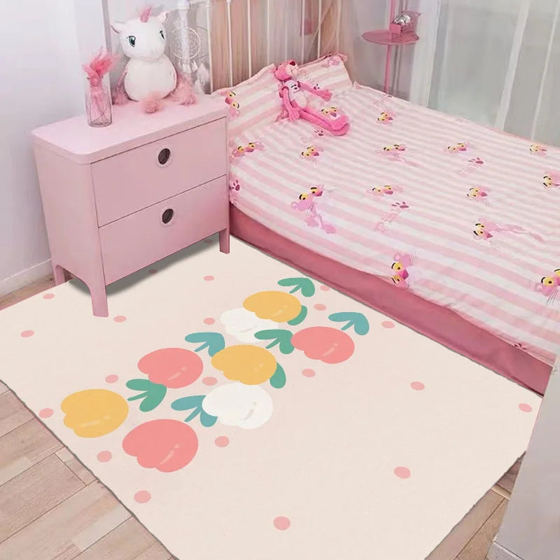 Pink Flower Print Bedroom Carpet